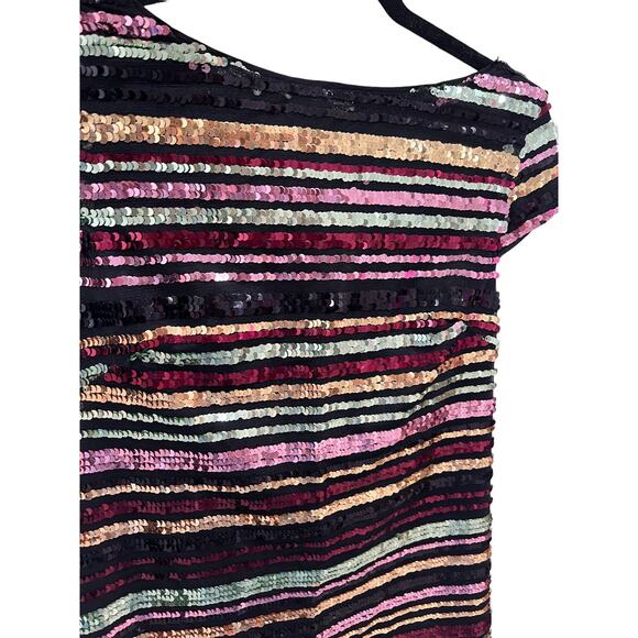 Vince Camuto Rainbow Sequin & Mesh Striped Bodycon Mini Dress Size 2 Glam Party - Picture 2 of 9